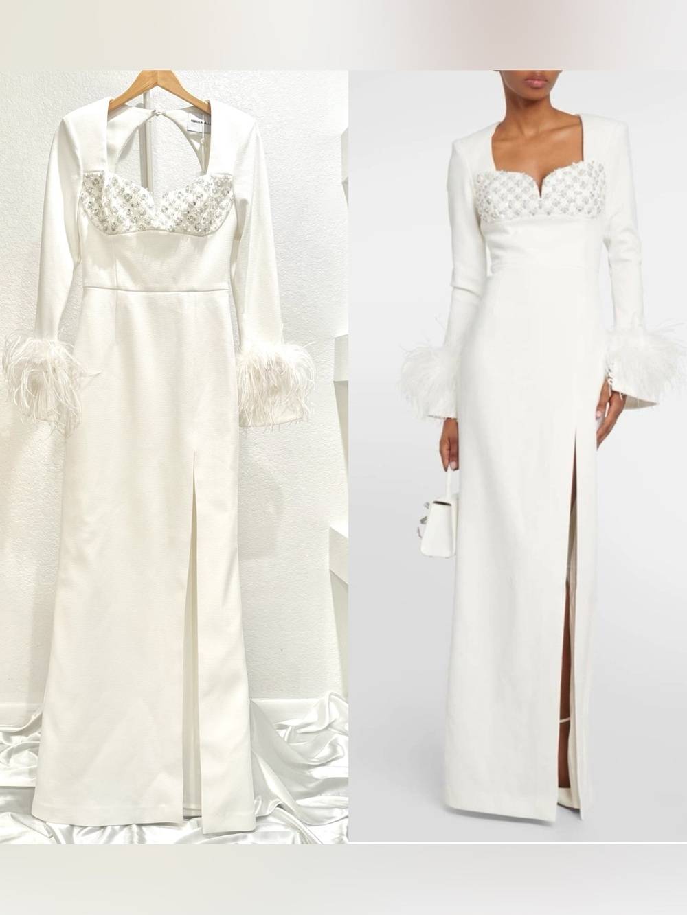 NWT Rebecca Vallance Bridal Blanche Feather-trimmed Gown